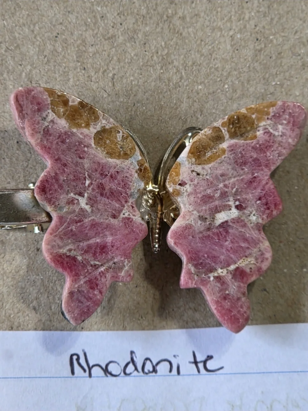 Rhodonite Butterfly Clip-Brooch-Hair Accessory-Decor-Carving